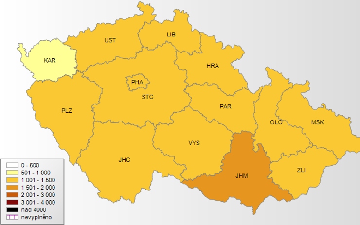 Relativní nemocnost v krajích na 100 000 obyvatel. Zdroj: www.mzcr.cz