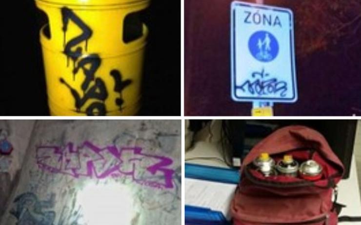Takto řádil v Kadani neznámý vandal. Strážníci zadrželi podezřelou dvojici s batohem plným sprejů
