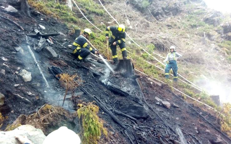 OBRAZEM: U Oloví hořel les v prudkém kopci. Kvůli hašení stála doprava na železnici 