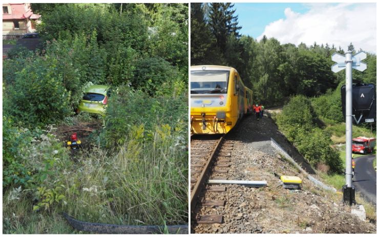 Řidička (52) vjela na přejezdu pod motorák, vlak auto odhodil. Jeden zraněný