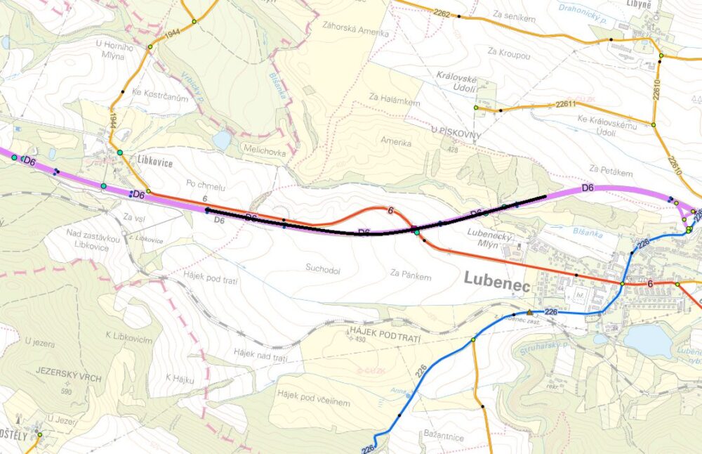 D6 Lubenec loziska mostu mapa