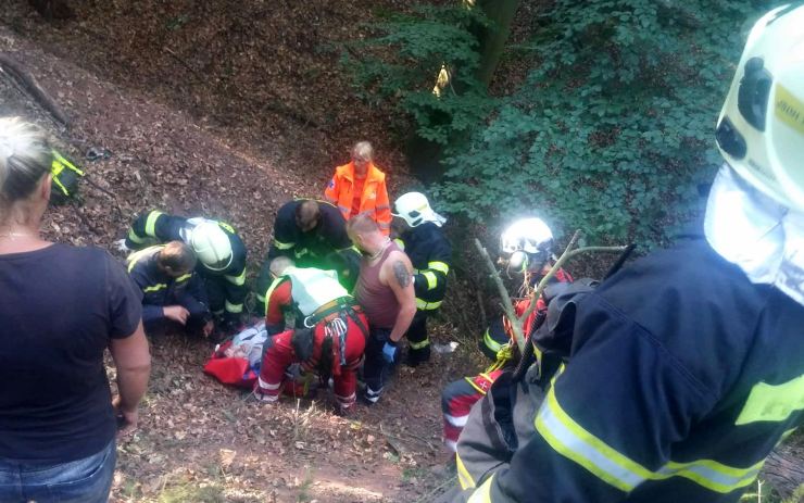 AKTUÁLNĚ OBRAZEM: Dřevorubce v oboře u Kounova přimáčkl strom, zraněného muže transportovali letecky do nemocnice