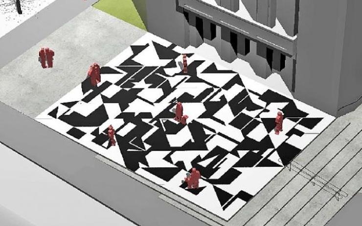 Černobílá mozaika se před divadlem objeví až příští rok. Finální práce zdržuje vlhkost 