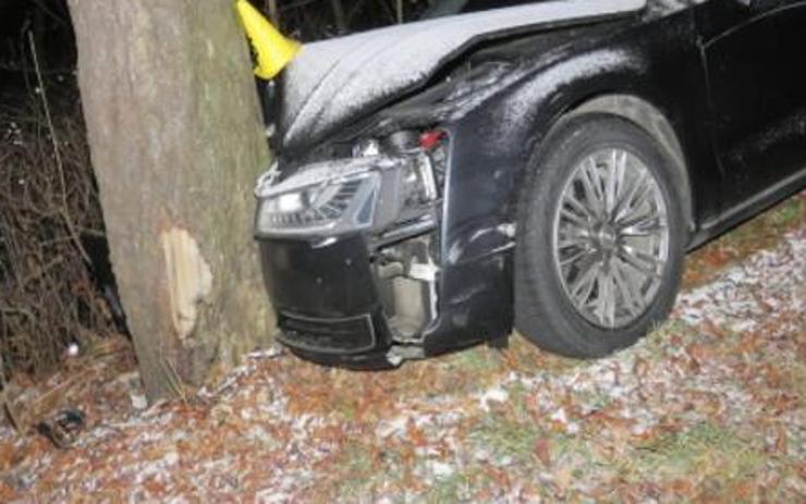 Auto skončilo ve stromě, pro na mol opilého řidiče přiletěl záchranářský vrtulník