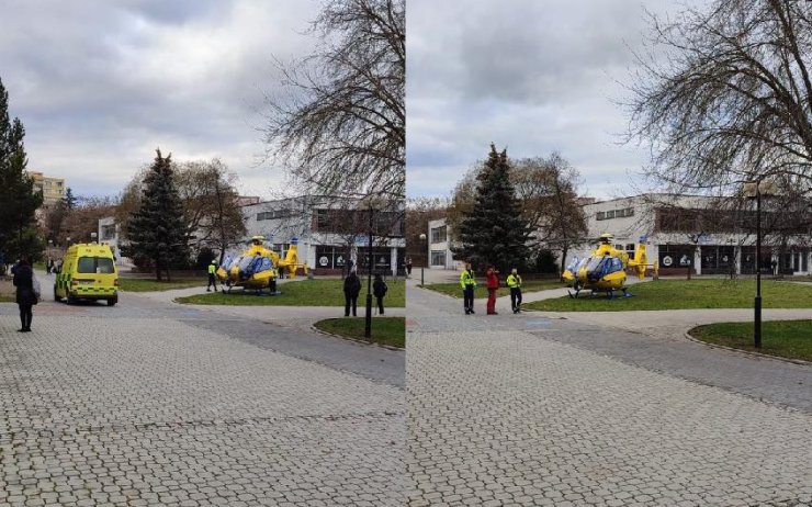 FOTO OD VÁS: Za lékárnou v Lounech přistával v sobotu vrtulník