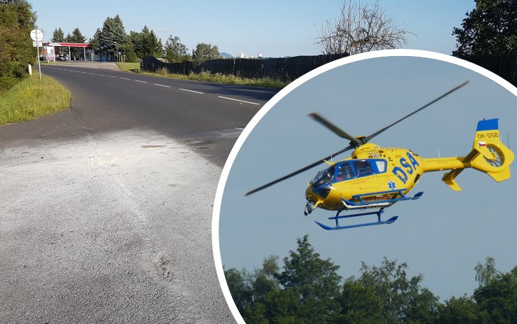 Vážná srážka na okraji Janova. Motorkáře transportoval do nemocnice vrtulník