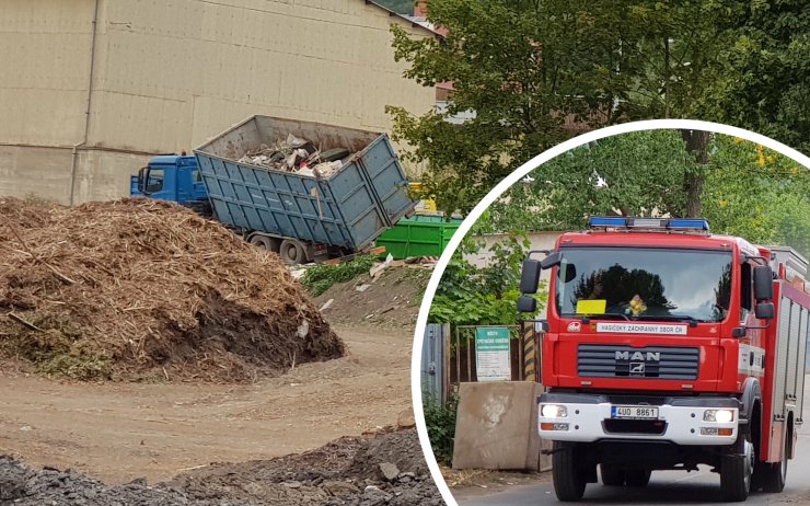 Na sběrném dvoře se nebezpečně naklonil nákladní vůz, na místo spěchali hasiči