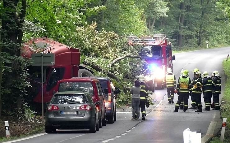 AKTUÁLNĚ: Vážná nehoda v lese u Oseka! Řidič je po nárazu náklaďáku do stromu v bezvědomí, silnice je uzavřena