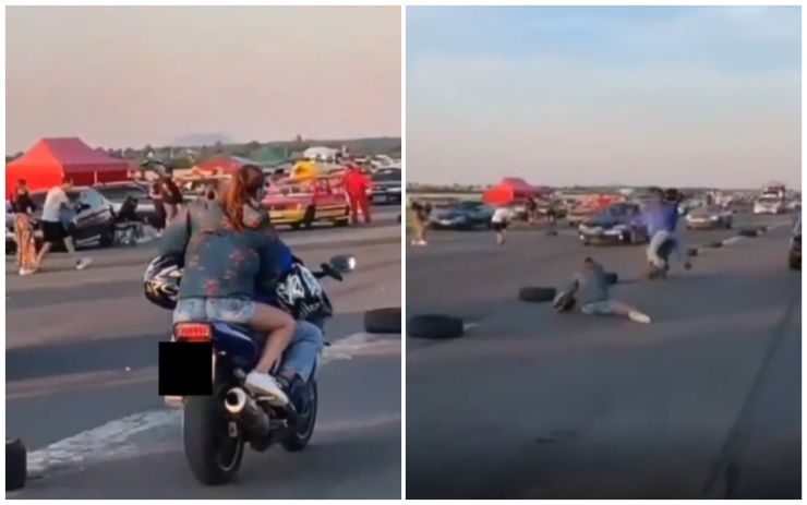 VIDEO: Další bolestivá havárie z Car Wars! Na machrování tvrdě doplatil motorkář se spolujezdkyní! 