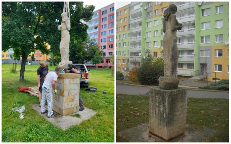 Na mostecké sídliště se vrátila opravená socha. Na jaře ji poničili vandalové