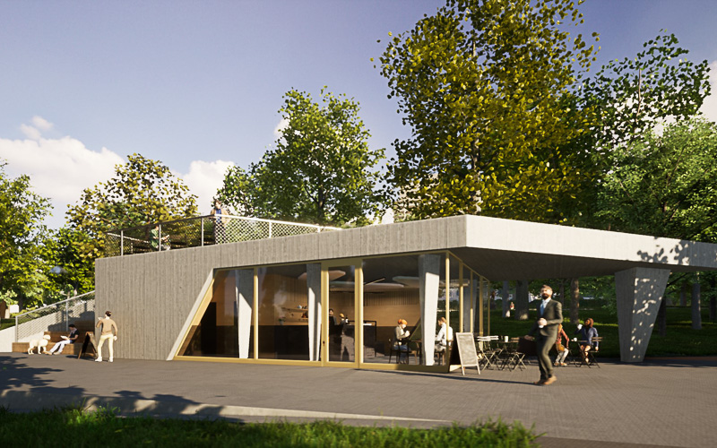 V parku Střed bude nová kavárna. Na bar použijí žulové desky ze současných bazénů