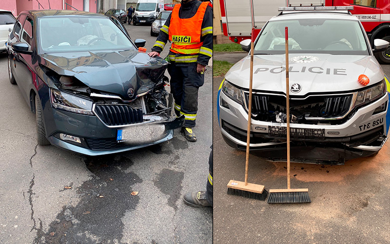 Další nehoda na Litvínovsku! Srážka fabie a policejního kodiaku