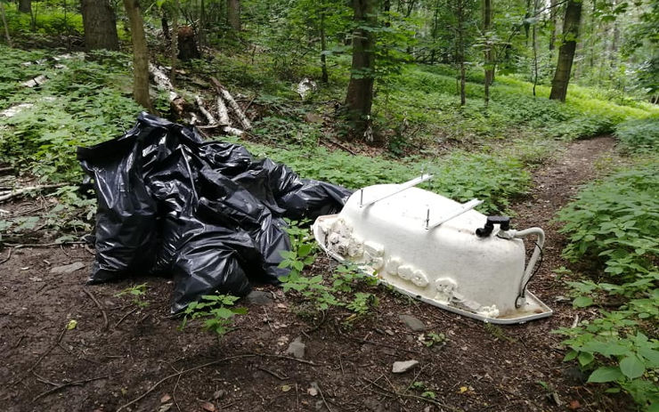 OBRAZEM: V lese na Doubravce kdosi složil odpad ze staré koupelny