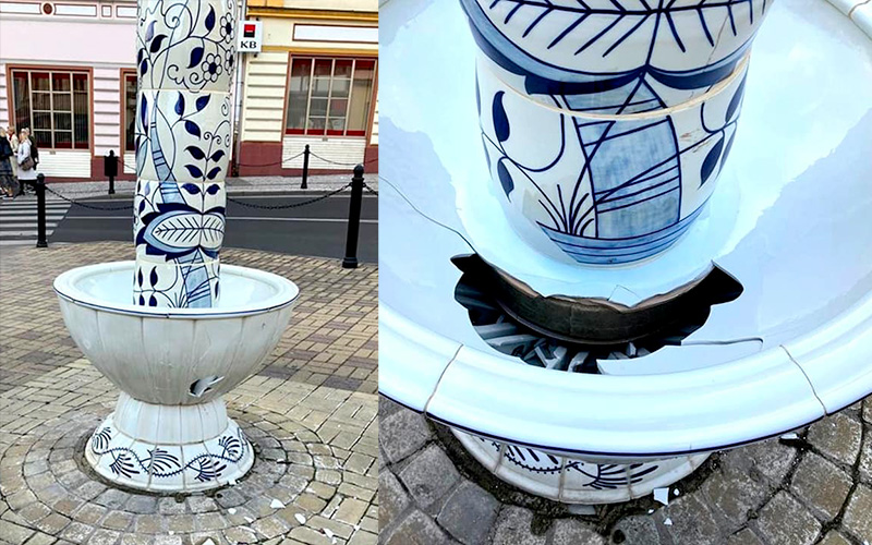 Dítě odpálilo unikátní porcelánovou fontánu v Teplicích dělobuchem. Lidé volají po lámání rukou a úhradě škody