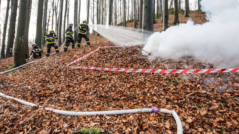 Krásná Lípa: Hasiči cvičně likvidovali požár lesa u rozhledny