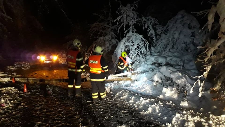 Policisté havarovali do spadlého stromu. Na místo jeli hasiči