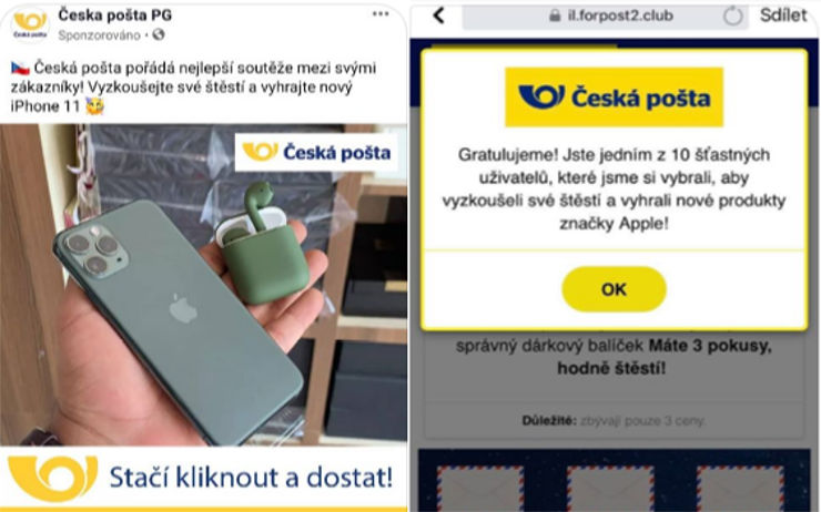Soutěž o nový iPhone je podvod, varuje Česká pošta. Na tyto reklamy a odkazy raději neklikejte!