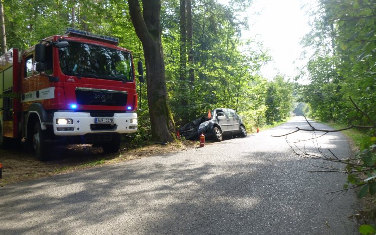 OBRAZEM: U Srbské Kamenice narazilo auto do stromu, řidička utrpěla zranění