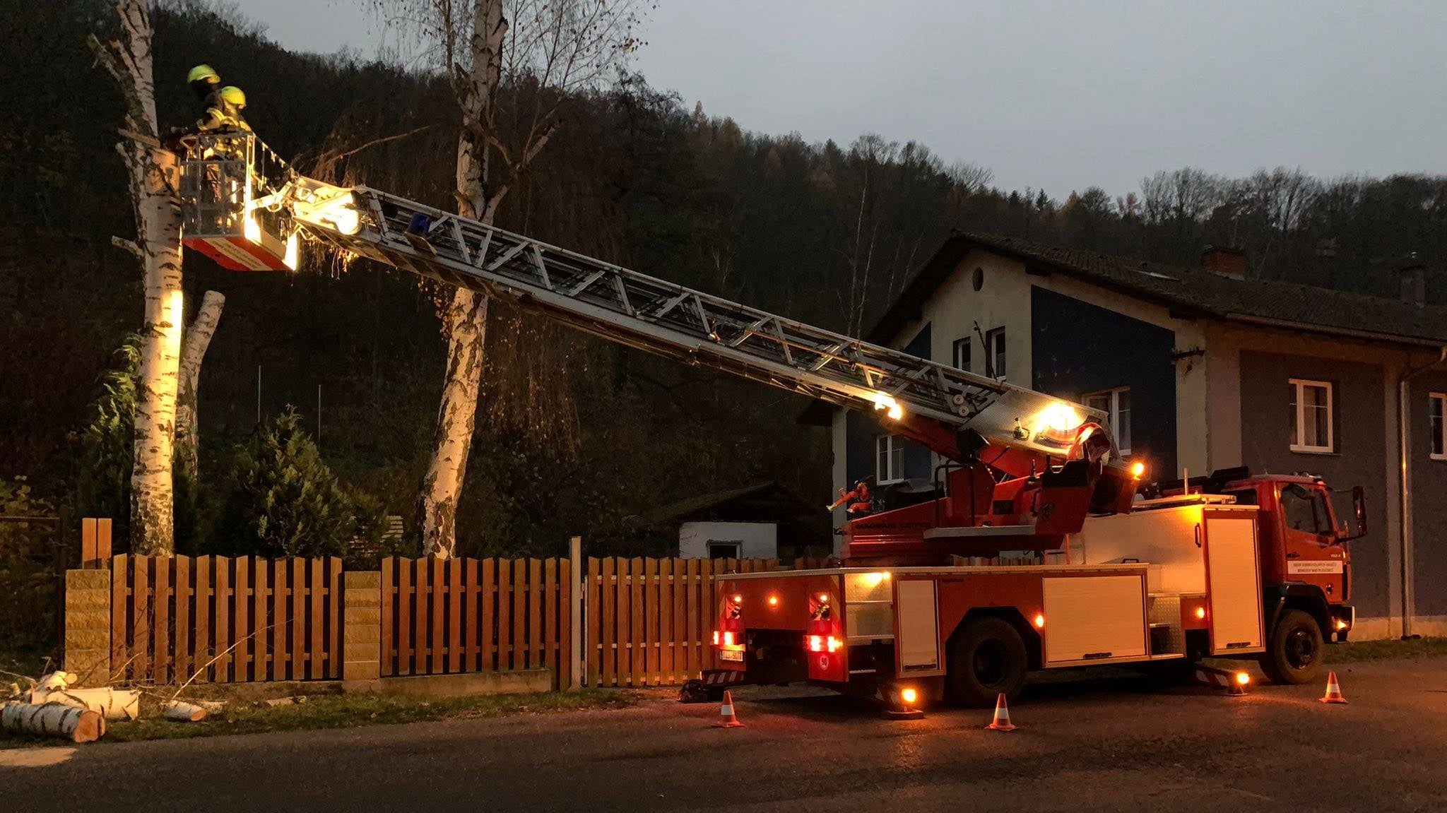 Foto: Dobrovolní hasiči vyjeli k odstranění nestabilních stromů