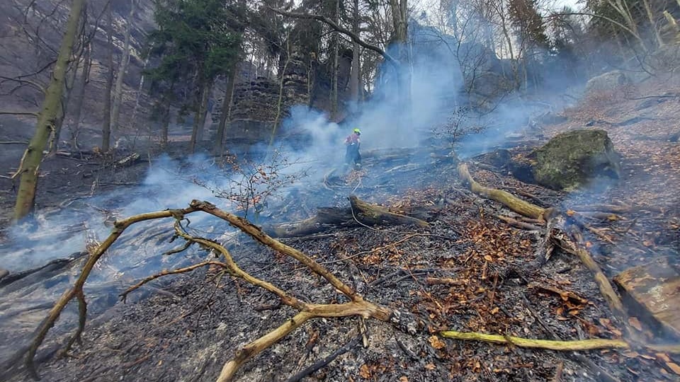 Na Děčínsku byl v sobotu nahlášen kouř z lesa. Na místo ihned vyjelo několik jednotek hasičů