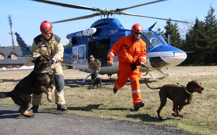VIDEO: Psí záchranáři létají nad Mosteckem ve vrtulníku